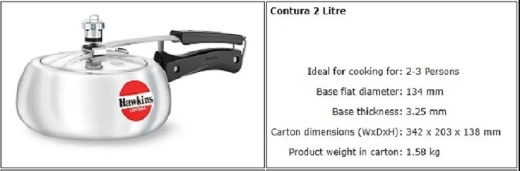 Picture of Hawkins Contura Silver Pressure Cooker 2 litre(Silver)