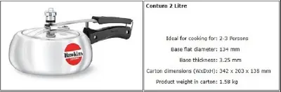 Picture of Hawkins Contura Silver Pressure Cooker 2 litre(Silver)