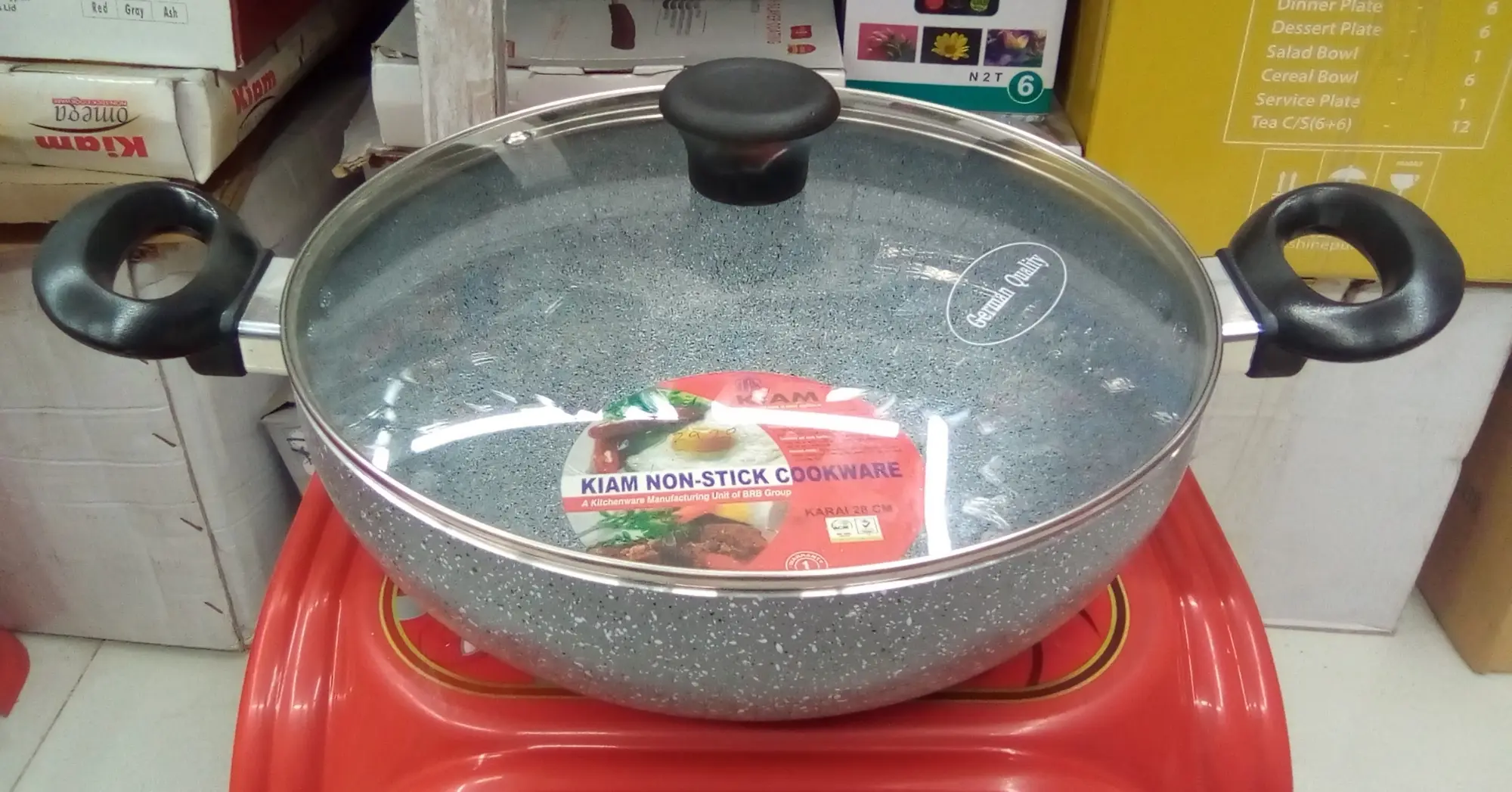 Picture of Kiam Marble Coated Karai With Glass Lid 22cm(Multicolor)