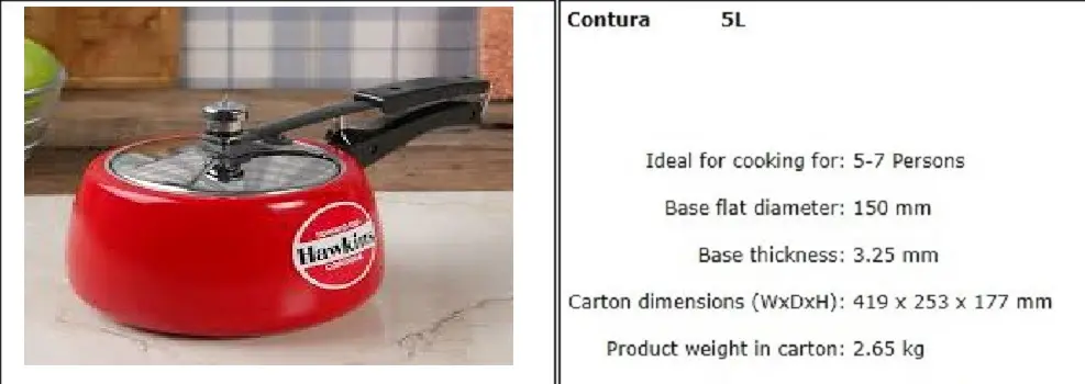 Picture of Hawkins Contura Color Pressure Cooker 5 Liter (Tomato Red)(Red)