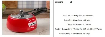 Picture of Hawkins Contura Color Pressure Cooker 5 Liter (Tomato Red)(Red)