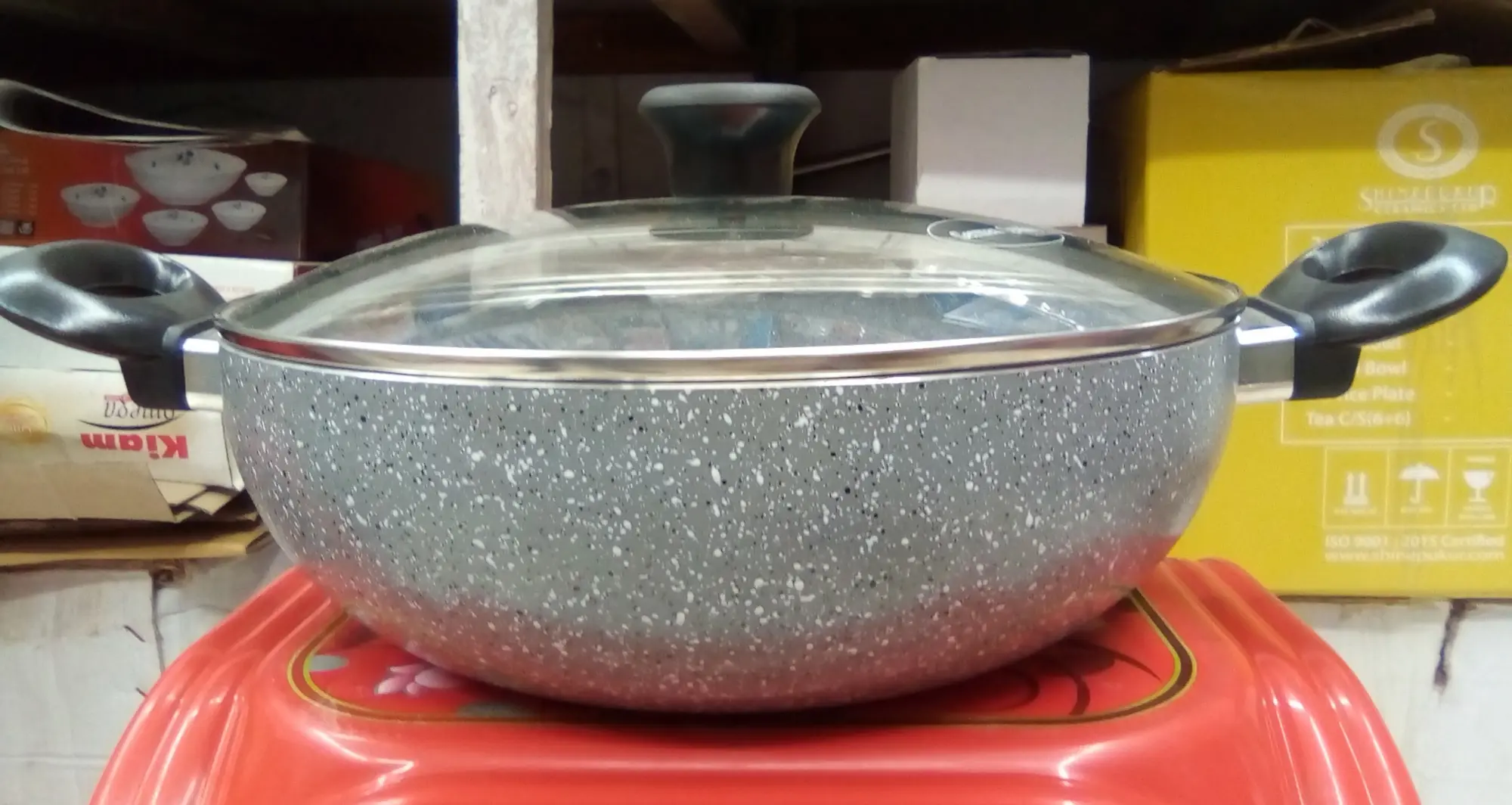 Picture of Kiam Marble Coated Karai With Glass Lid 30cm(Multicolor30)