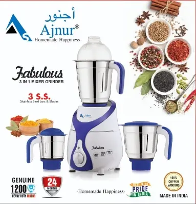 Picture of Blender Plus Mixer Grinder 1200 Watts from India Auto Cut Off Protection Compact 3 SS Jars Superior Performance Lift and Grind Blades