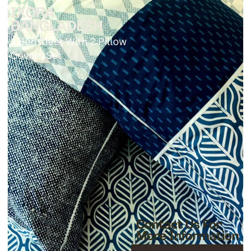 Picture of 100% Premium Cotton Bedsheet.  Set Includes 1 Bedsheet and 2 Pillow Covers