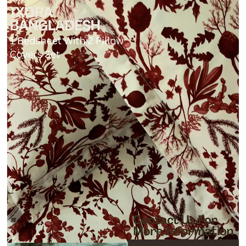 Picture of 100% Premium Cotton Bedsheet.  Set Includes 1 Bedsheet and 2 Pillow Covers