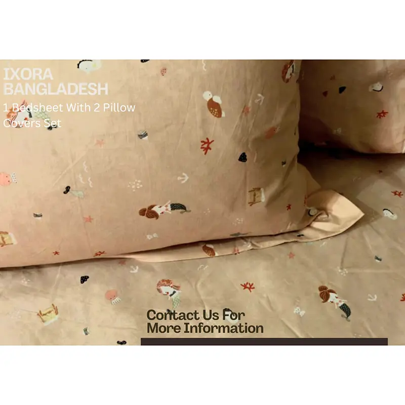 Picture of 100% Premium Cotton Bedsheet.  Set Includes 1 Bedsheet and 2 Pillow Covers