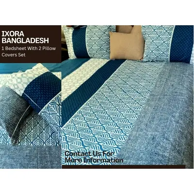 Picture of 100% Premium Cotton Bedsheet.  Set Includes 1 Bedsheet and 2 Pillow Covers