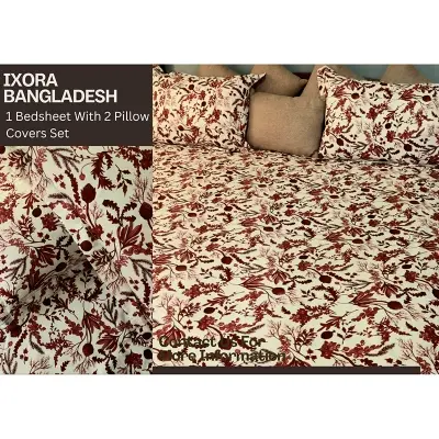 Picture of 100% Premium Cotton Bedsheet.  Set Includes 1 Bedsheet and 2 Pillow Covers