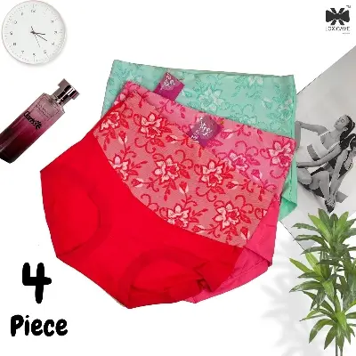 Picture of 4 Pieces 4 Color  Loxicave Imported Premium Panty Stylish panty cotton panty comfortable panty flower print panty BAPA01