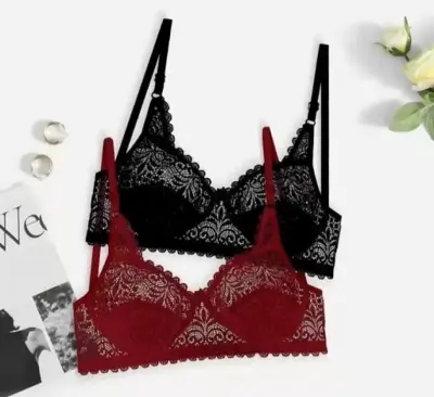 Picture of 2 peace export quality deluxe comfortable full ac net bra - Multicolor