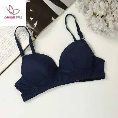Picture of Glossy black Soft Comfortable Non Paded Wireless Foam Bra for Women and Girls