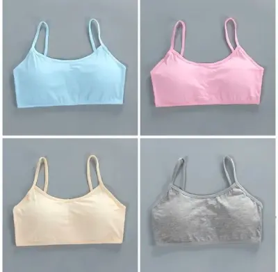 Picture of 4 piece Padded Bra for Teen Girls Kids Training Bras Topics for Teens Underwear Lingerie Thin Strap Topic Sleeveless Vest Cotton - Multicolor