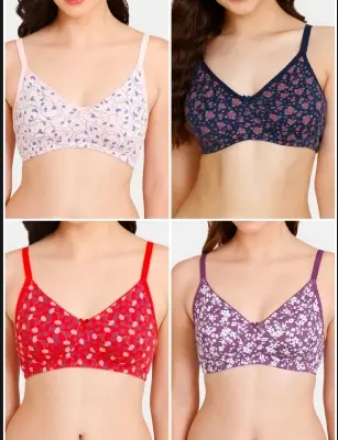 Picture of 4 peace premium export quality soft stretchable   print bra for women - Multicolor