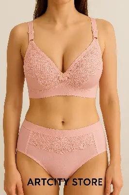 Picture of 1 peace bra panty set newly married couple more attractive for hubby Elegant  foam Bra and Panty Set – Wireless Comfort & Floral Embroidery