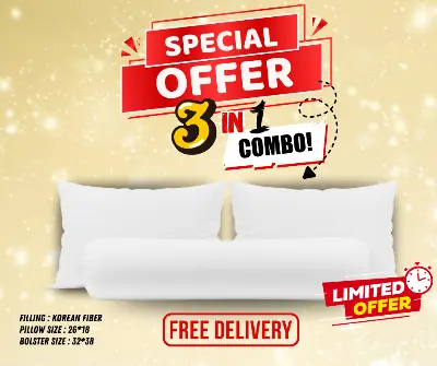 Picture of Premium Korean Fiber– 2 Head Pillow (26×18) + 1 Long Hugging Pillow White