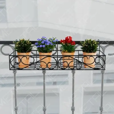 Picture of Metal Grill Rack Hanging Planter Pot 36x8x4 inches -1 Pc(Black)