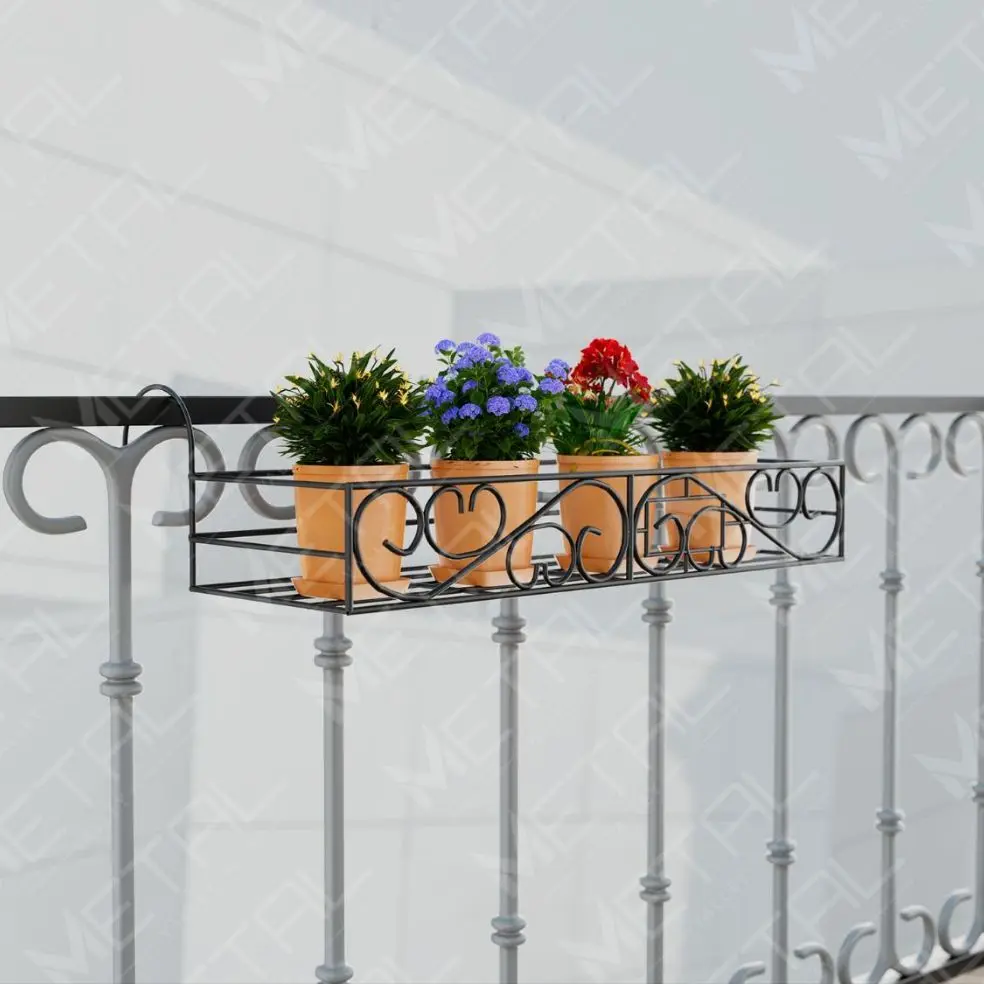 Picture of Metal Grill Rack Hanging Planter Pot 36x8x4 inches -1 Pc(Black)