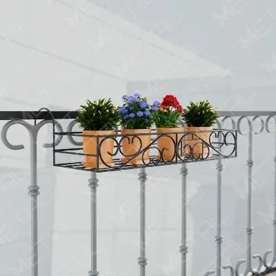 Picture of Metal Grill Rack Hanging Planter Pot 36x8x4 inches -1 Pc(Black)