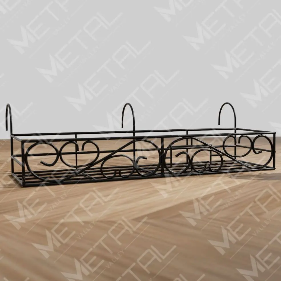 Picture of Metal Grill Rack Hanging Planter Pot 36x8x4 inches -1 Pc(Black)