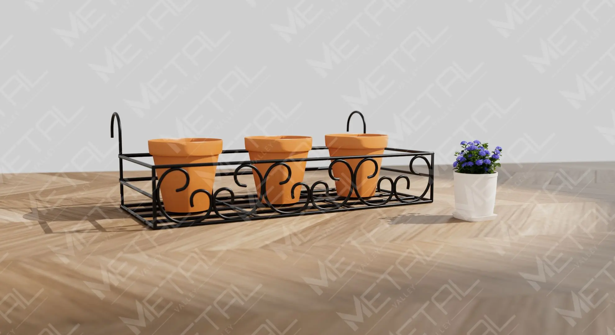 Picture of Metal Grill Rack Hanging Planter Pot 24×8×4 inches-1 Pcs. (Black)