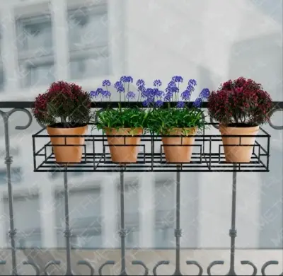 Picture of Metal Grill Rack Hanging Planter Pot 36×8×4 inches-1 Pc(Black)