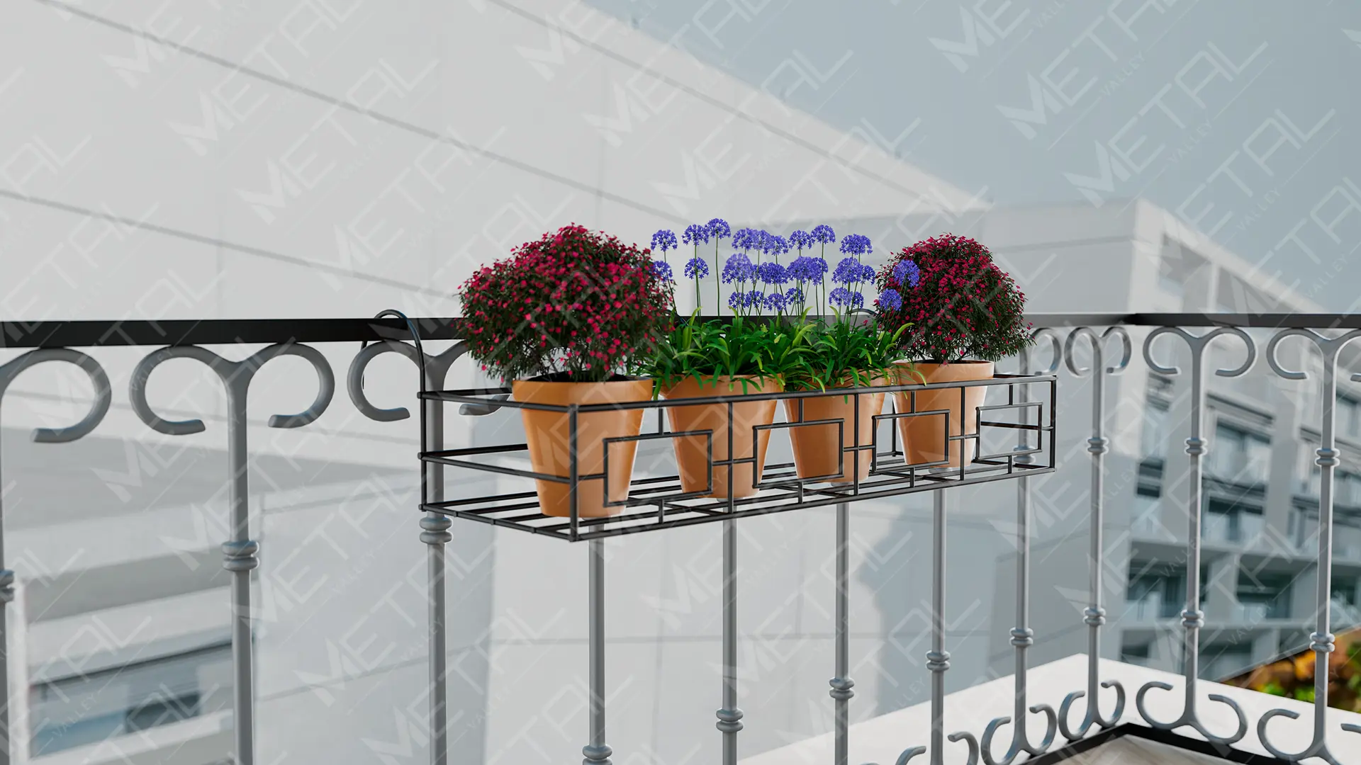 Picture of Metal Grill Rack Hanging Planter Pot 36×8×4 inches-1 Pc(Black)