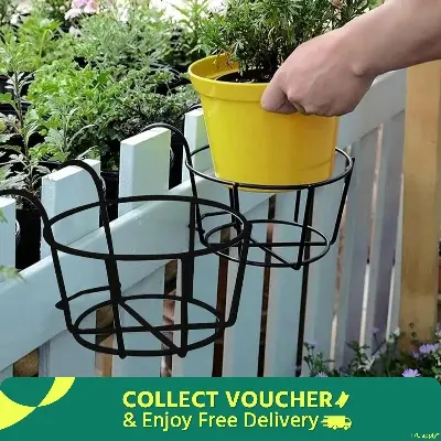Picture of Black Metal Hanging Railing Planters Flower Pot Holder. (Black)