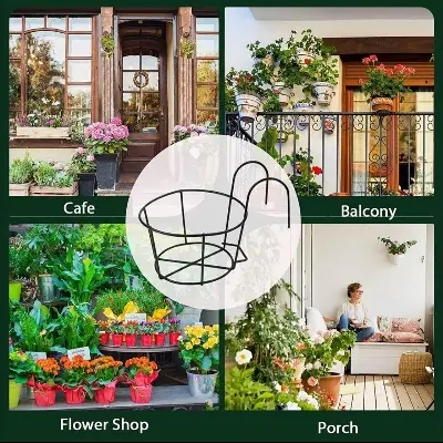 Picture of 5pc-Black Metal Hanging Railing Planters Flower Pot Holder (Black)