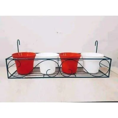 Picture of Metal Grill Rack Hanging Planter Pot 24x8x4 inches -1 Pcs. (Black)