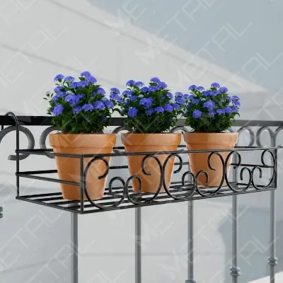 Picture of Metal Grill Rack Hanging Planter Pot 24x8x4 inches -1 Pcs. (Black)