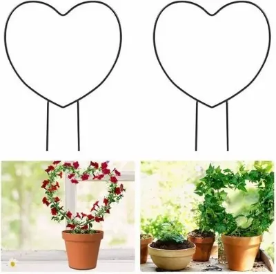 Picture of Black HEART & Circle SHAPE GARDEN Climbing Plant STAKES SET OF 2 (Black)
