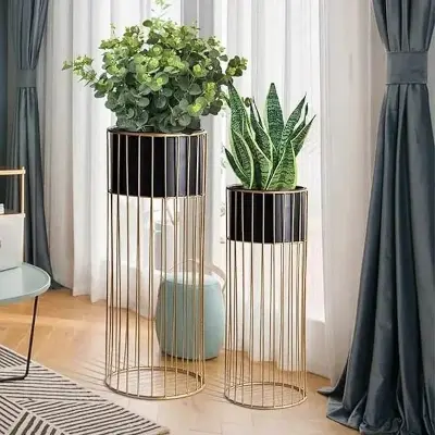 Picture of Metal Planter Stand Gold Stand Indoor Outdoor Home Decor 2 Piece (Golden)