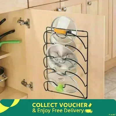 Picture of Metal Pot Lid Holder for Organizing Pans, Dishes, and Bakeware with Stable U-Shaped Design (Black)