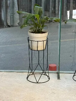 Picture of Modern Decorative Standing Flower Succulent Pot Holder, Plant Stand- Set With Tall Metal Stand, Indoor Outdoor Terrace Patio Home Decor (Black)