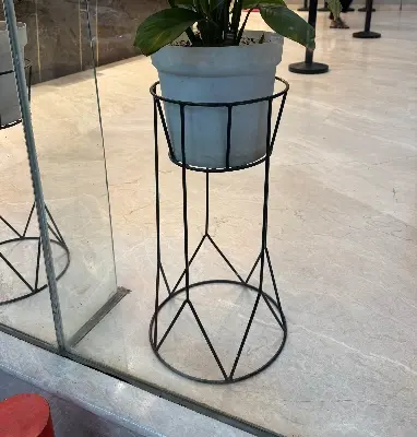 Picture of Modern Decorative Standing Flower Succulent Pot Holder, Plant Stand- Set With Tall Metal Stand, Indoor Outdoor Terrace Patio Home Decor (Black)