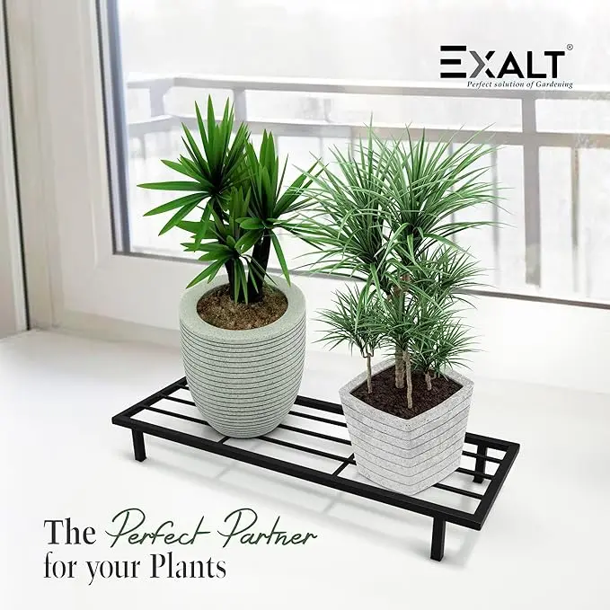 Picture of 24 inches Metal Stand for Plants, Plant Stands for Pots Rectangular Metal Plant Stand, Pot Stand for Indoor plants &Outdoor Use in Your Home and Garden (Pack of 2) (Black)