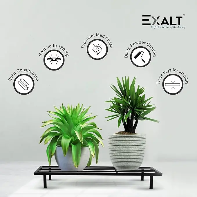 Picture of 24 inches Metal Stand for Plants, Plant Stands for Pots Rectangular Metal Plant Stand, Pot Stand for Indoor plants &Outdoor Use in Your Home and Garden (Pack of 2) (Black)