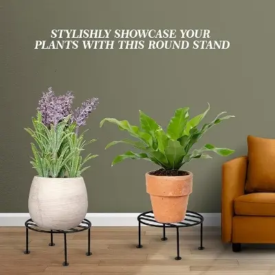 Picture of Plant Round Stand Galvanised Metal Flower Pot Holder Gamla Support Corner Rack Outdoor Display Shelf for Home Garden Balcony Decoration - (Pack of 4, Black)