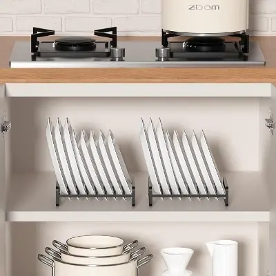 Picture of 2 Piece Plate Holders Organizers 8 Slots Upright Cabinet Dish Drying Racks Metal Plate Dish Organizers Racks Stands for Countertop and Cupboard  (Black)