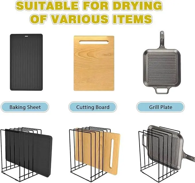 Picture of Cutting Board Organizer, Kitchen Cabinet Organizer for Baking Tray/Chopping Board, Stainless Steel Cookware Holder with 5 Slots, Cutting Board Storage Rack Cookie Sheet Baking Pan Organizer-1pc (Black)