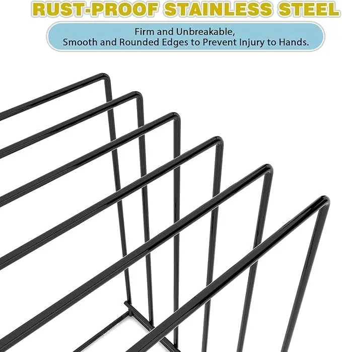 Picture of Cutting Board Organizer, Kitchen Cabinet Organizer for Baking Tray/Chopping Board, Stainless Steel Cookware Holder with 5 Slots, Cutting Board Storage Rack Cookie Sheet Baking Pan Organizer-1pc (Black)