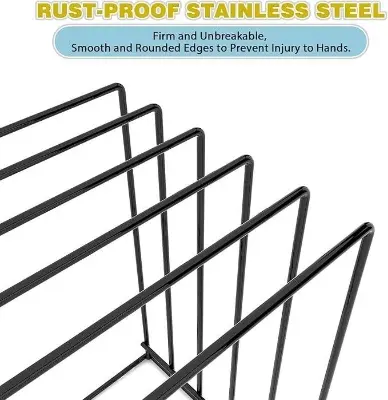 Picture of Cutting Board Organizer, Kitchen Cabinet Organizer for Baking Tray/Chopping Board, Stainless Steel Cookware Holder with 5 Slots, Cutting Board Storage Rack Cookie Sheet Baking Pan Organizer-1pc (Black)
