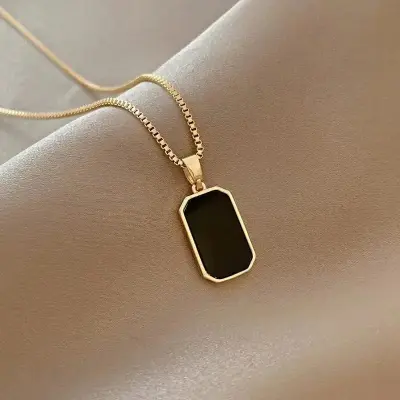 Picture of Black Onyx Geometric Pendant | 2 Years Colour Guaranteed Golden