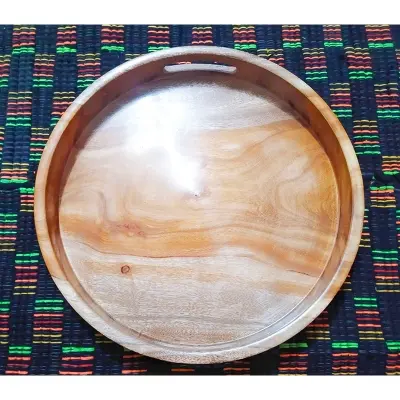 Picture of Round Serving Tray Set Selling Large Bamboo Round Serving Tray with Handle - Multicolor