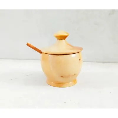 Picture of Hand Made Wooden Salt Pot with Spoon and cover - 1 pcs - Multicolor