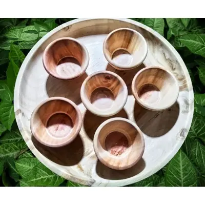 Picture of 6 pcs Hand Made Wooden Sauce Container For Serving Food at Hotel, Restaurants, Office, Home - Multicolor