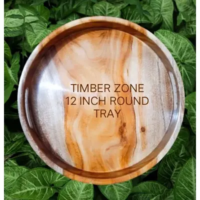 Picture of Unique Style High Quality Wooden Round Serving Tray ( Without Color) - Multicolor
