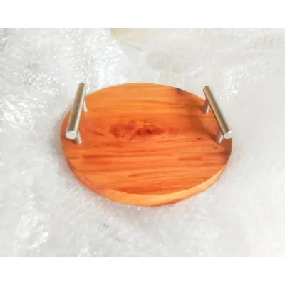 Picture of Wooden Slice Tea Tray With Handle 1 PCS ( 9 inch ) - Multicolor