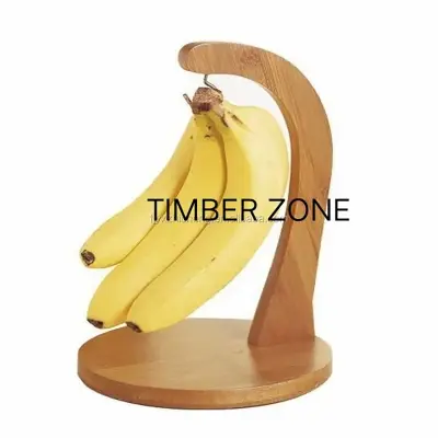 Picture of Counter-top Italian Wood Banana Hanger Holder Stand Stainless Steel Hook Kitchen Utensil Home Accessories - Multicolor