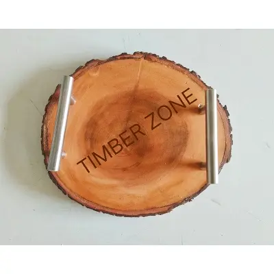 Picture of High Quality Wooden Slice Tea coffee water serving  Tray With Handle - Multicolor